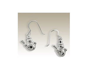 Winter Snowman .925 Sterling Silver Dangle Fish Hook Earrings - Matties Modern Jewelry