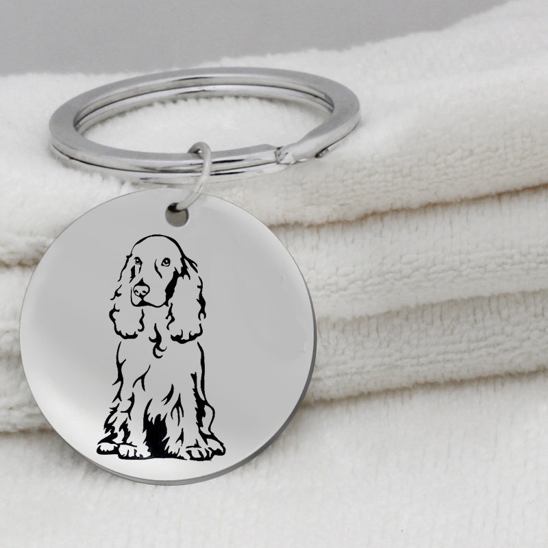 Springer Spaniel Dog Canine Black Silver Stainless Steel Keychain - Matties Modern Jewelry