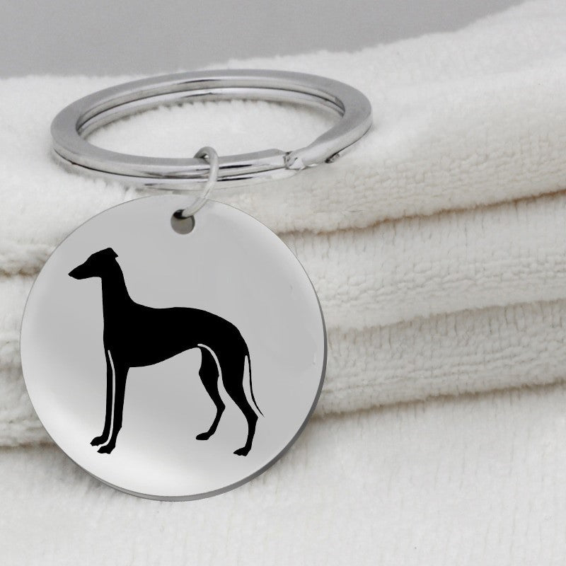 Italian Greyhound Iggy Dog Canine Black Silver Stainless Steel Keychain - Matties Modern Jewelry