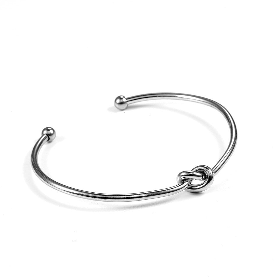Thin Love Knot Silver Wire Stainless Steel Cuff Bangle Bracelet - Matties Modern Jewelry