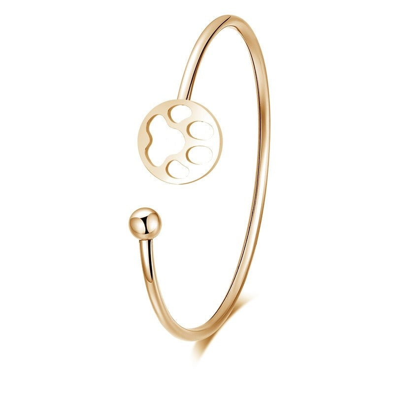 Paw Print Dog Cat Lover Gold Stainless Steel Flex Cuff Bangle Bracelet - Matties Modern Jewelry