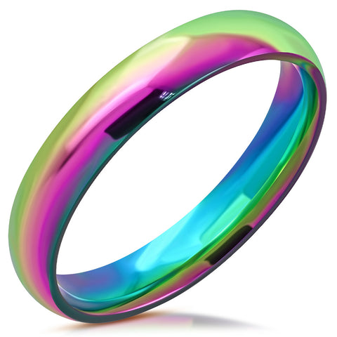 Gay Lesbian Rainbow Anodized Fashion Stainless Steel Band Ring Size 5-12 - Matties Modern Jewelry
