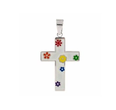 Gay Lesbian Rainbow Pride Flower Cross Stainless Steel Pendant Necklace - Matties Modern Jewelry