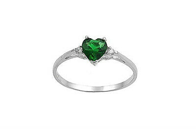 Sterling Silver Heart Promise Ring Emerald Green CZ Sizes 3-10 - Matties Modern Jewelry