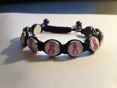 Pink Breast Cancer Ribbon 8MM Bead Sliding Knot Adjustable Bracelet - Matties Modern Jewelry