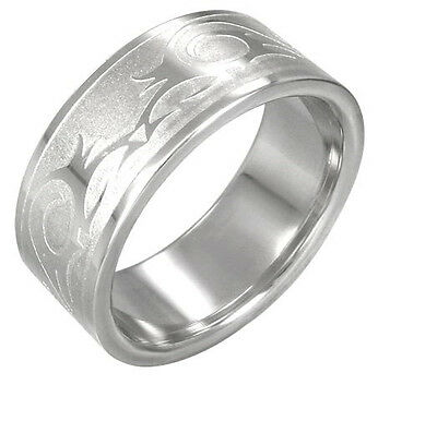 Unisex Metal Silver Tribal Wave Design Stainless Steel Ring Size 7 RRR058 - Matties Modern Jewelry
