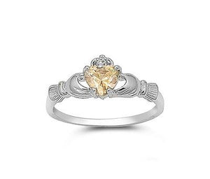 Celtic Claddagh Sterling Silver Ring Champagne with Clear CZ Sizes 5-10 - Matties Modern Jewelry