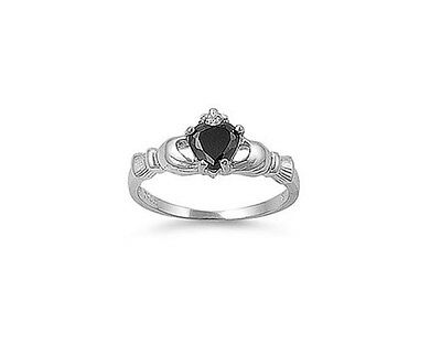 Claddagh Sterling Silver Ring with Black & Clear CZ Sizes 4-10 - Matties Modern Jewelry