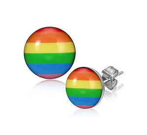 Gay Lesbian Rainbow 10MM Round Stainless Steel Stud Earrings - Matties Modern Jewelry