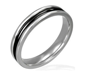 Black & Silver 316 Stainless Steel Ribbed Fashion Ring Sz 5-8 NRE53 - Matties Modern Jewelry