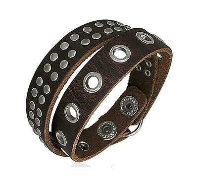 Genuine Brown Leather Studded Wrap Around Surfer Bracelet BBF455 - Matties Modern Jewelry