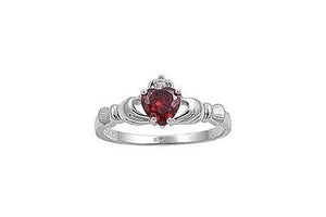Claddagh Sterling Silver Ring Garnet Red with Clear CZ Sizes 4-10 - Matties Modern Jewelry