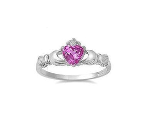 Celtic Claddagh Sterling Silver Ring Rose Pink with Clear CZ Sizes 4-10 - Matties Modern Jewelry