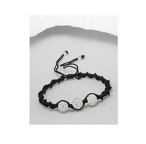 Black Twisted Macrame 3 Crystal Bead Adjustable Shamballa Bracelet - Matties Modern Jewelry