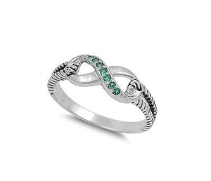 Infinity Weave Emerald CZ .925  Sterling Silver Fashion Ring Sizes 4-10 - Matties Modern Jewelry