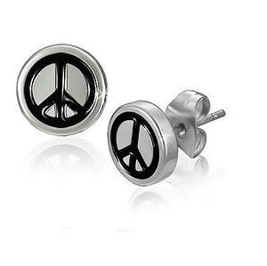 Peace Sign Silver Black Stainless Steel Stud Post Earrings - Matties Modern Jewelry