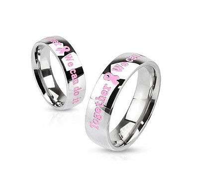 Breast Cancer Ribbon Together We Can Do It Stainless Steel Ring Sizes 5-13 - Matties Modern Jewelry