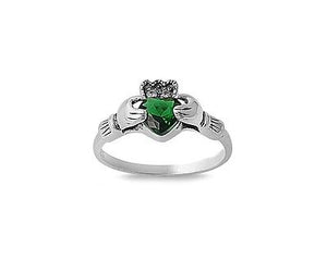 New Claddagh Emerald CZ Sterling Silver Ring Sizes 5-9 - Matties Modern Jewelry