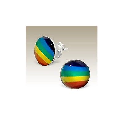 Gay Lesbian Rainbow 10MM Round Sterling Silver Fashion Earrings - Matties Modern Jewelry