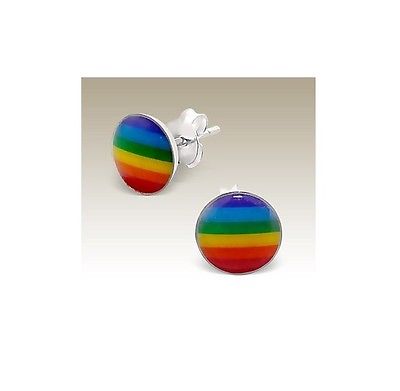 Unisex Gay Lesbian Rainbow 7MM Round .925 Sterling Silver Earrings - Matties Modern Jewelry