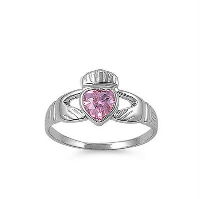Claddagh Sterling Silver .925 Fashion Ring Pink CZ Sizes 5-10 - Matties Modern Jewelry