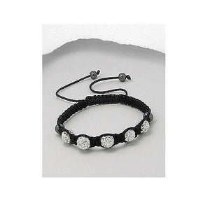 Black Polyester Macrame 5 Clear Crystal 6MM Bead Adjustable Fashion Bracelet - Matties Modern Jewelry