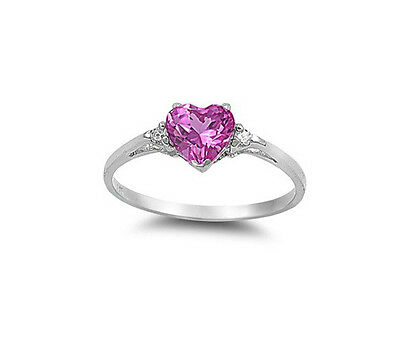 Sterling Silver Heart Promise Ring Rose Pink CZ Sizes 3-10 - Matties Modern Jewelry