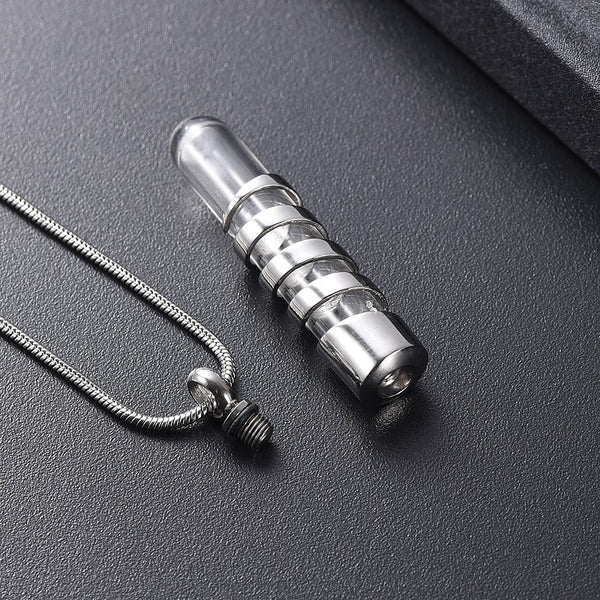 Keepsake Cremation Urn Glass Spiral Silver Stainless Steel Pendant Necklace - Matties Modern Jewelry