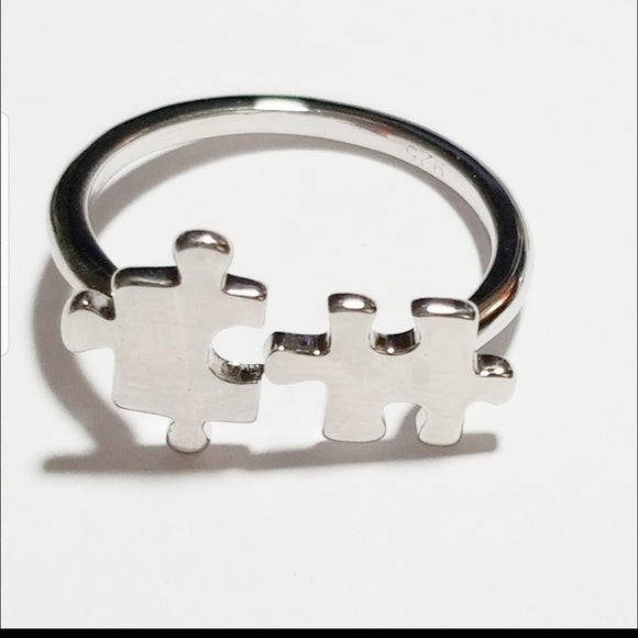 Jigsaw Puzzle Autism Awareness Sterling Silver .925 Fashion Ring Sizes 3-11US - Matties Modern Jewelry