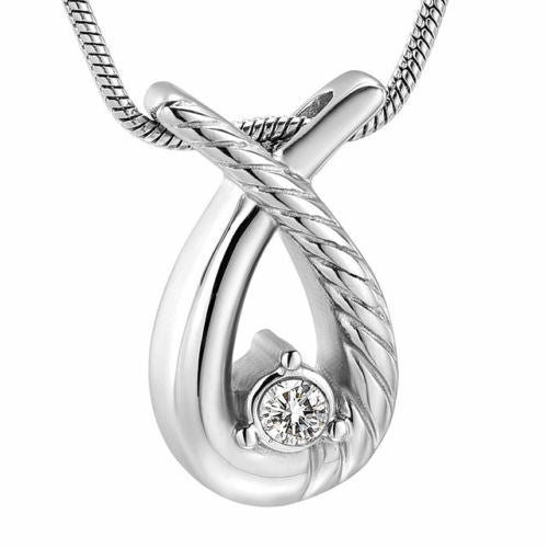 Ribbon CZ Stone Keepsake Cremation Urn Glass Stainless Steel Pendant Necklace - Matties Modern Jewelry