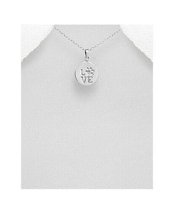 Dog Cat Paw Print Love Sterling Silver .925 Small Round Fashion Pendant Necklace - Matties Modern Jewelry
